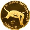 Image 1 : CUBA, Havana mint, gold proof 50 pesos, 1990, XI Panamerican Games High Jump, plain arms, NGC PF 68 