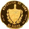 Image 2 : CUBA, Havana mint, gold proof 50 pesos, 1990, XI Panamerican Games Volleyball, plain arms, NGC PF 70