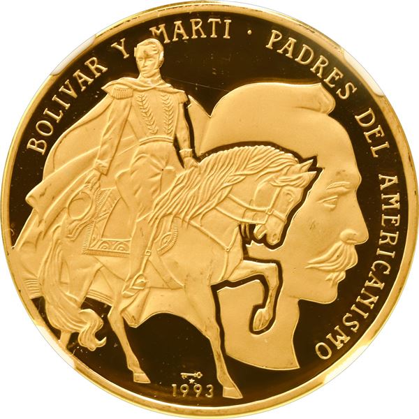 CUBA, Havana mint, gold proof 200 pesos, 1993, Bolívar & Martí, NGC PF 68 Ultra Cameo (EMO Collectio