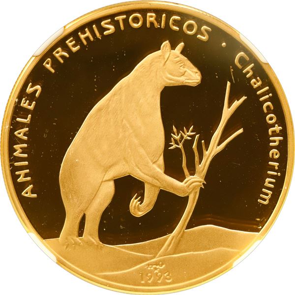 CUBA, Havana mint, gold proof 200 pesos, 1993, Chalicotherium, NGC PF 69 Ultra Cameo (EMO Collection