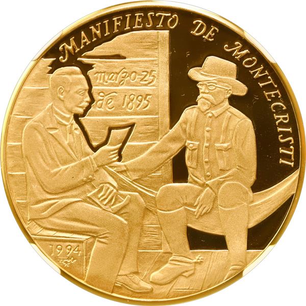 CUBA, Havana mint, gold proof piefort 200 pesos, 1994, Montecristo Manifiesto, NGC PF 70 Ultra Cameo