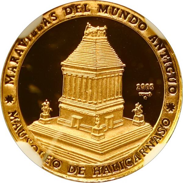 CUBA, Havana mint, gold proof 5 pesos, 2005, Halicarnassus Mausoleum, striped arms, NGC PF 69 Ultra