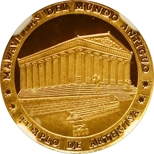 CUBA, Havana mint, gold proof 5 pesos, 2005, Temple of Artemis, striped arms, NGC PF 69 Ultra Cameo