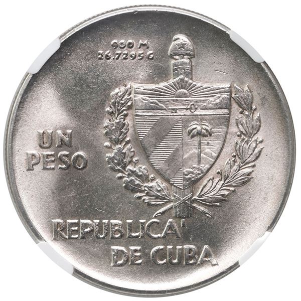 CUBA, struck at the Philadelphia mint, 1 peso ("ABC" peso), 1938, NGC MS 64.