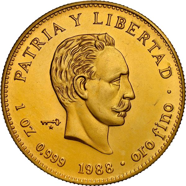 CUBA, gold 100 pesos, 1988, José Martí, NGC MS 68.