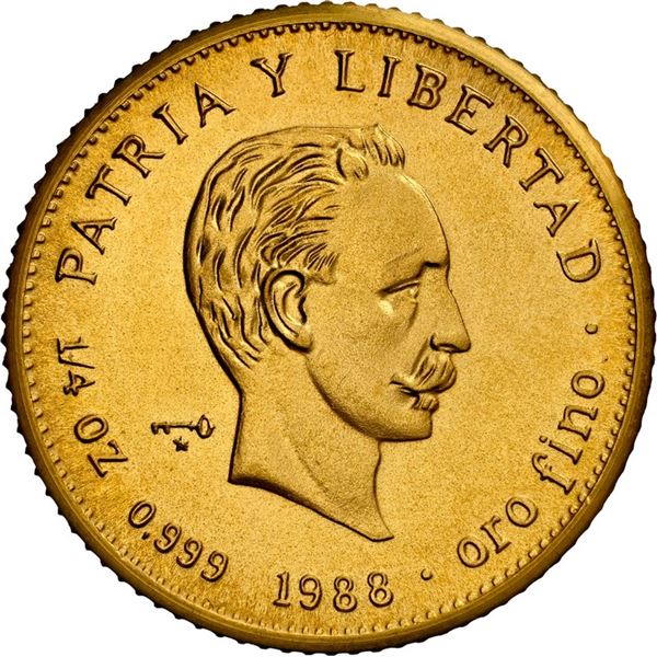 CUBA, gold 25 pesos, 1988, José Martí, NGC MS 68.