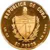 Image 2 : CUBA, Havana mint, gold proof piefort 50 pesos 1990, XI Panamerican Games High Jump, plain arms  PF