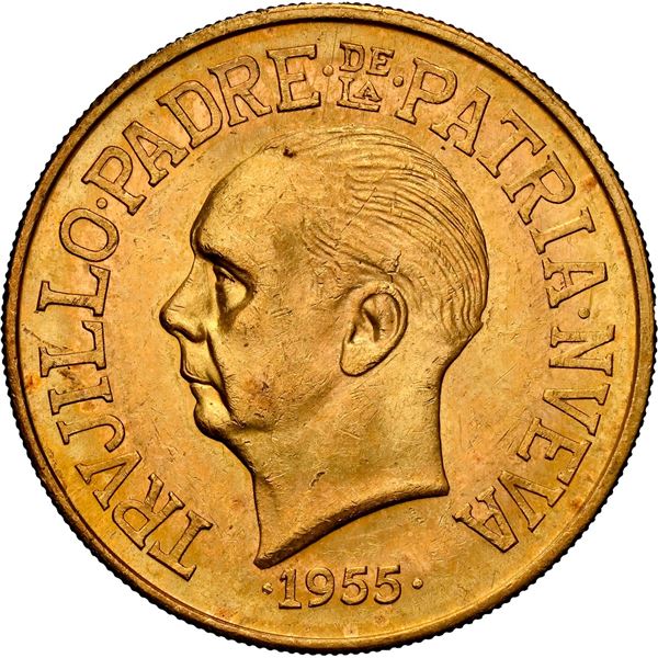 DOMINICAN REPUBLIC, Santo Domingo, gold 30 pesos, 1955, 25th anniversary of the Trujillo era, NGC MS