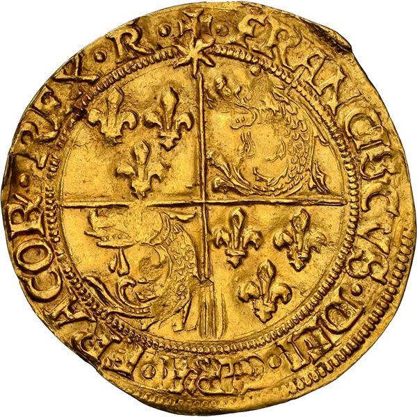FRANCE, Romans mint, gold ecu d'or du dauphiné, Francis I, NGC AU 58.