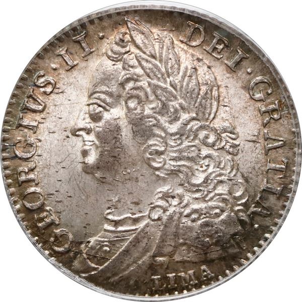 GREAT BRITAIN, London, England, sixpence, George II, 1746, with LIMA below bust, PCGS MS65.