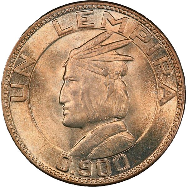 HONDURAS, struck at the Philadelphia Mint, 1 lempira, 1931, PCGS MS66, "top pop."