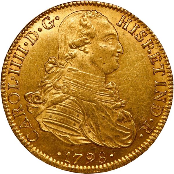 MEXICO, Mexico City, gold bust 8 escudos, Charles IV, 1798 FM.
