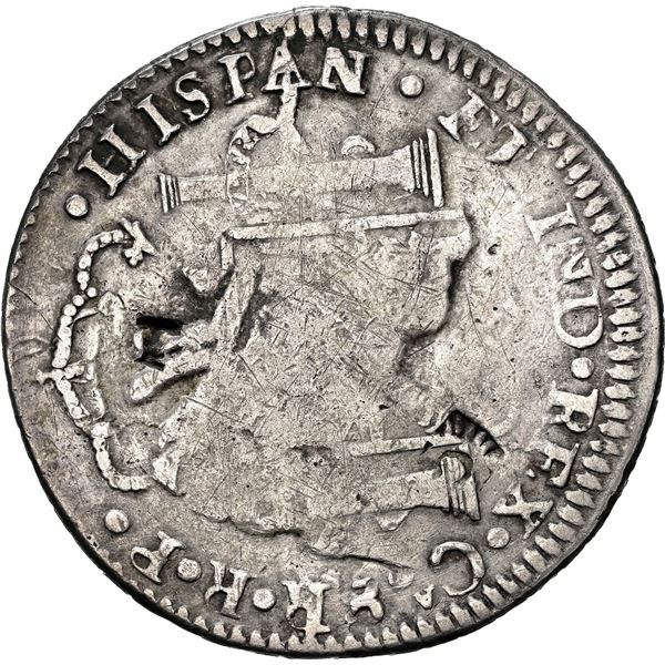 MEXICO, Chihuahua, bust 8 reales, Ferdinand VII, 1821 RP, flip-struck over a cast Chihuahua bust 8 r