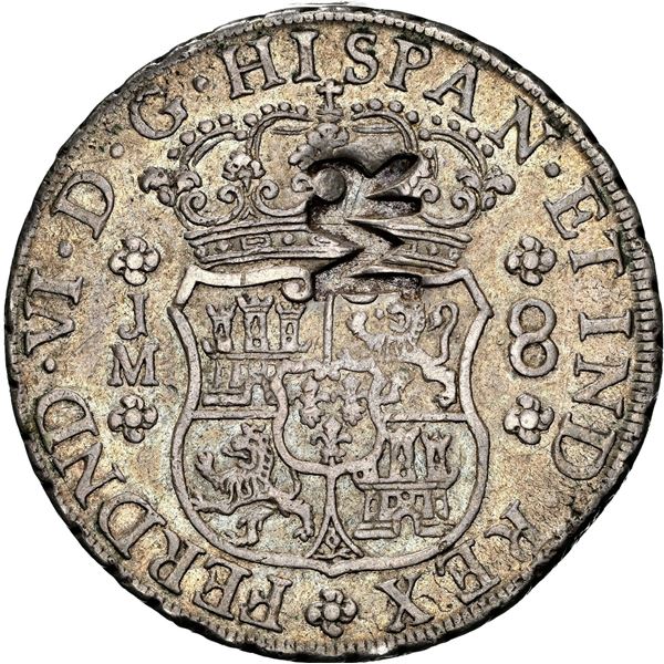 MOZAMBIQUE (under Portugal), 8 reales, monogrammed-MR countermark (1765) with previous M countermark