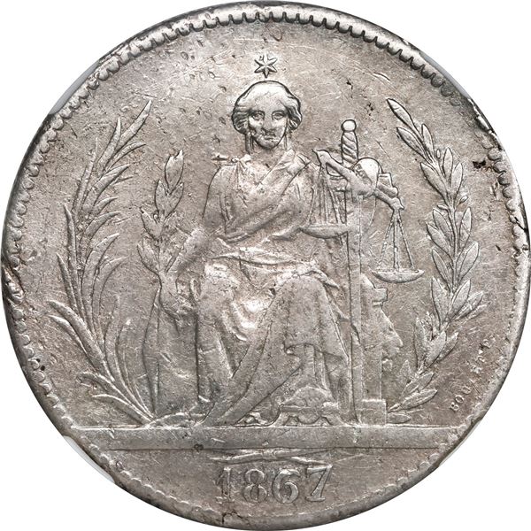PARAGUAY, Asunción, pattern 10 reales, 1867, very rare, NGC VF 30.
