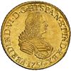 Image 1 : PERU, Lima, gold bust 8 escudos, Ferdinand VI, 1756 JM, NGC AU 58.
