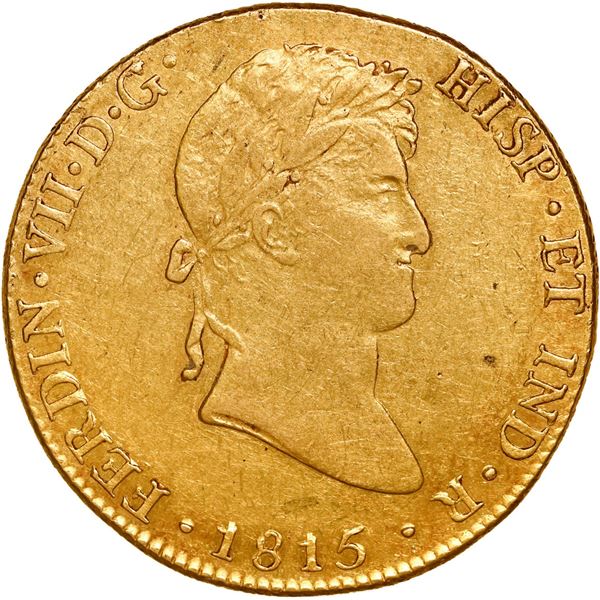 PERU, Lima, gold bust 8 escudos, Ferdinand VII, 1815 JP.