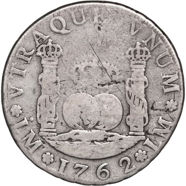 PERU, Lima, pillar 4 reales, Charles III, 1762 JM, very rare.
