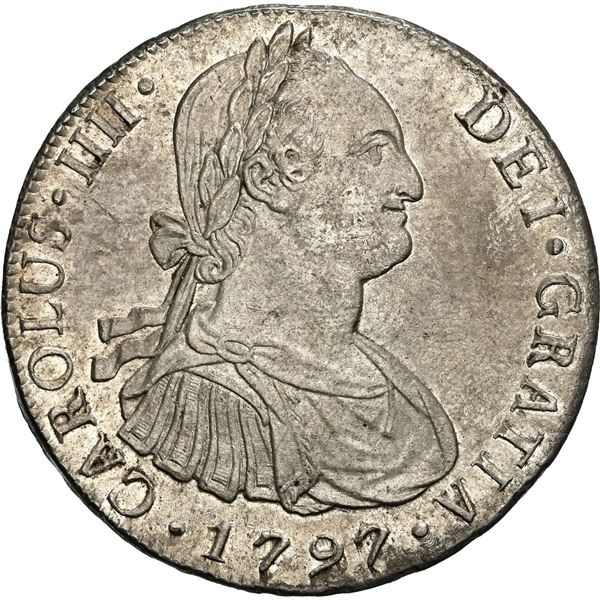 PERU, Lima, bust 8 reales, Charles IV, 1797 IJ, NGC MS 62.