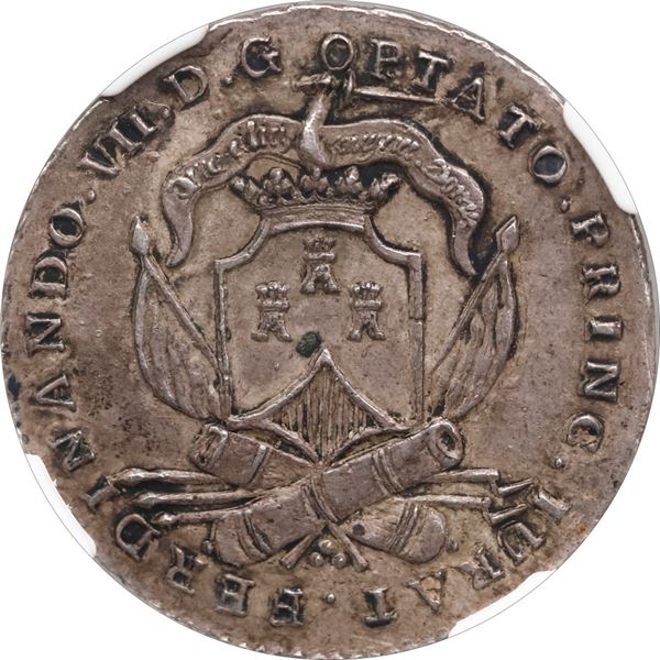 PERU, Puno, 2R-sized proclamation medal, Ferdinand VII, 1808, NGC AU 55.