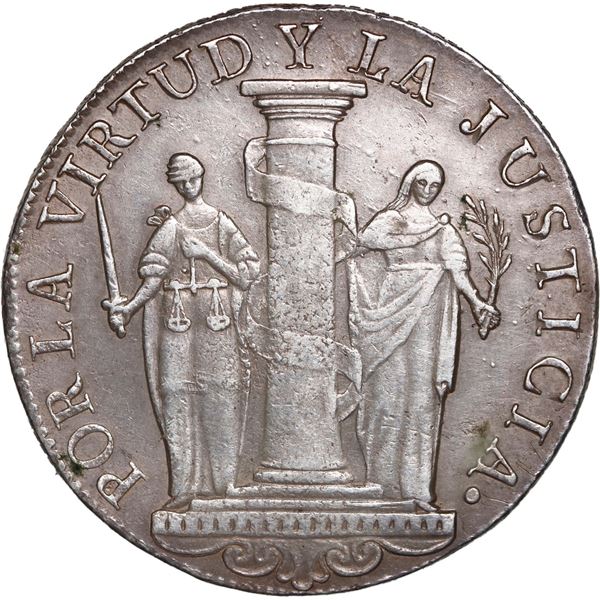 PERU, Lima, 8 reales, 1822 JP, "Peru Libre" type, short tassels variety, NGC AU details / cleaned, e