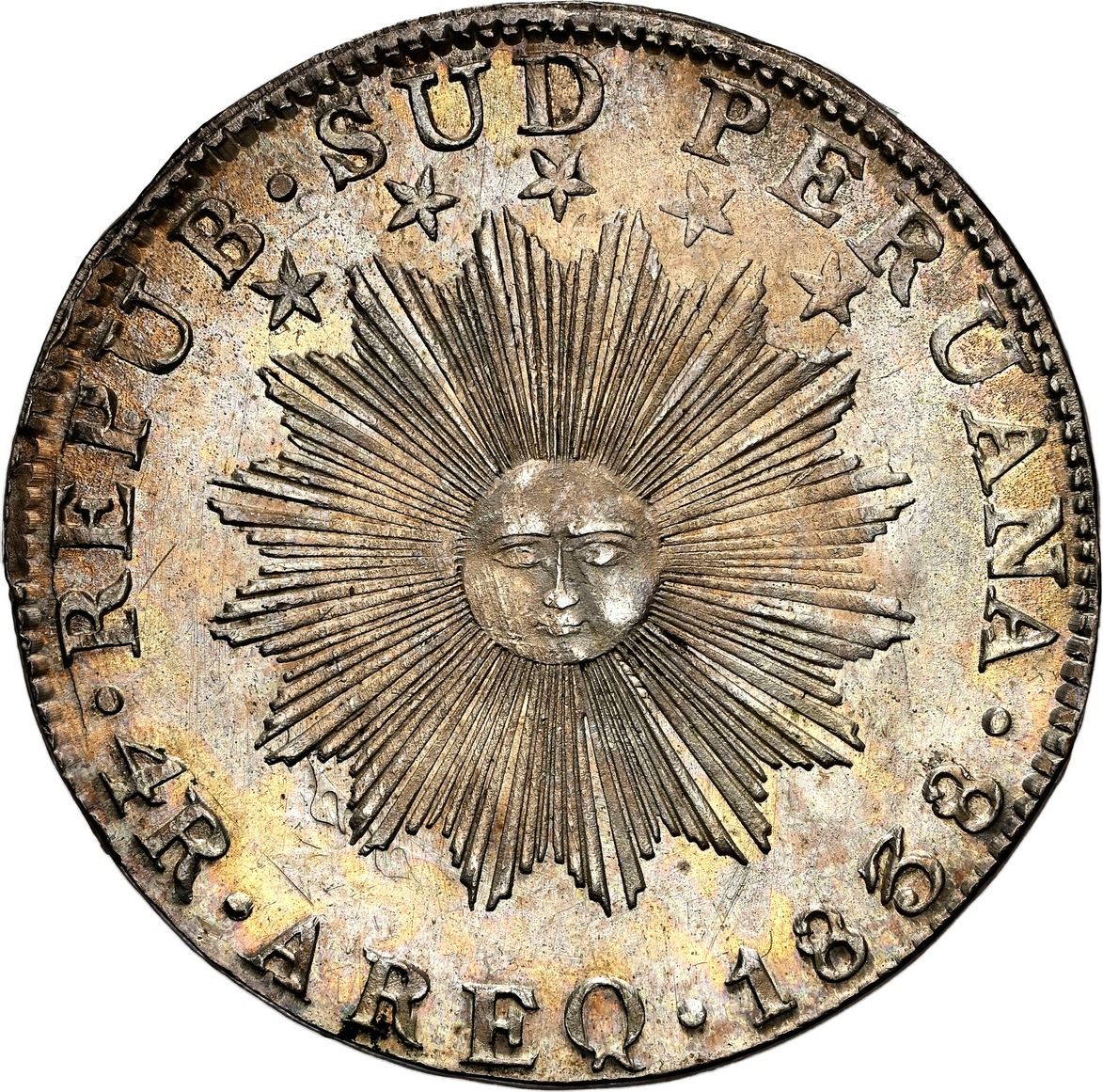 PERU, Arequipa, 4 reales, 1838 MV, NGC MS 66, finest known in NGC ...