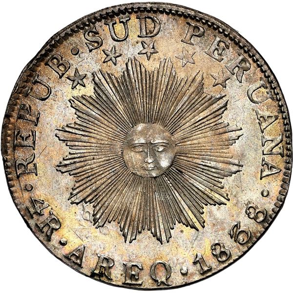 PERU, Arequipa, 4 reales, 1838 MV, NGC MS 66, finest known in NGC census, ex-O'Brien.