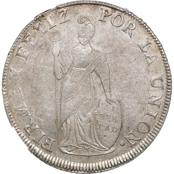 PERU, Arequipa, 4 reales, 1839 MV, coin axis, PCGS AU53, ex-Pat Johnson, ex-Americas, ex-O'Brien.