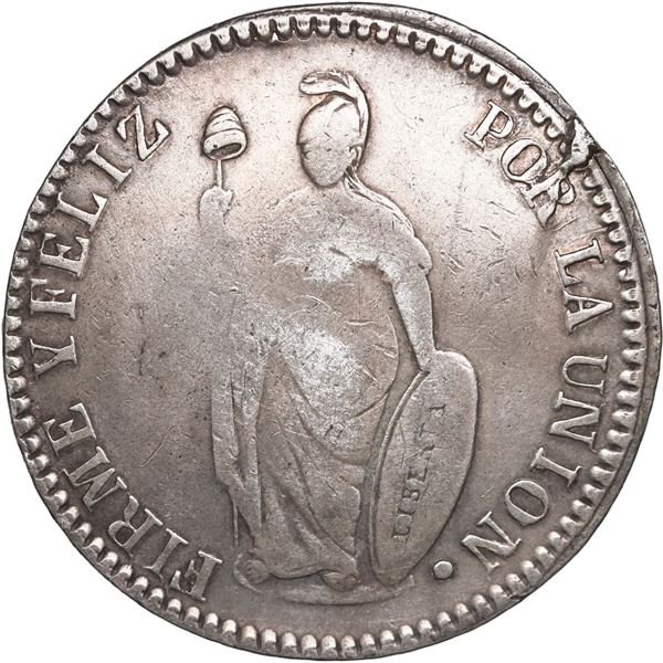PERU, Pasco, 4 reales, 1844 M, mintmark PASCO, without fineness, full REPUBLICA, NGC VF 30, ex-O'Bri