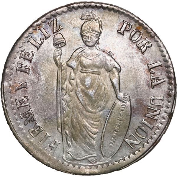 PERU, Pasco, 4 reales, 1857, assayer Z-in-circle, no fleur-de-lis, with dot below s in Gs, NGC AU 58