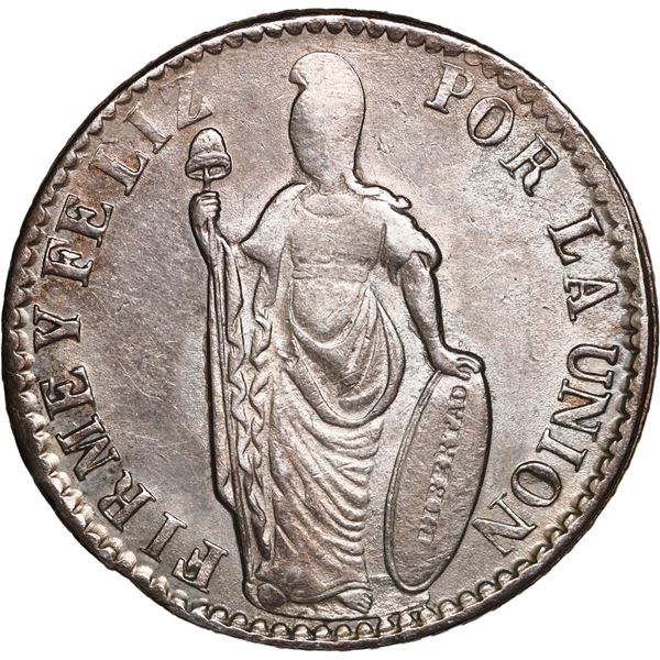 PERU, Pasco, 4 reales, 1857, assayer Z-in-circle, with fleur-de-lis, no dot below s in Gs, NGC AU de
