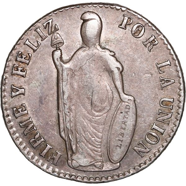 PERU, Pasco, 4 reales, 1857, assayer Z-in-circle, with fleur-de-lis, with dot below s in Gs, NGC XF