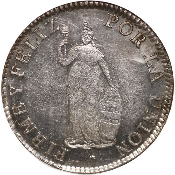 PERU, Cuzco, 2 reales, 1835 B, NGC MS 62, finest known in NGC census, ex-Whittier, ex-O'Brien.