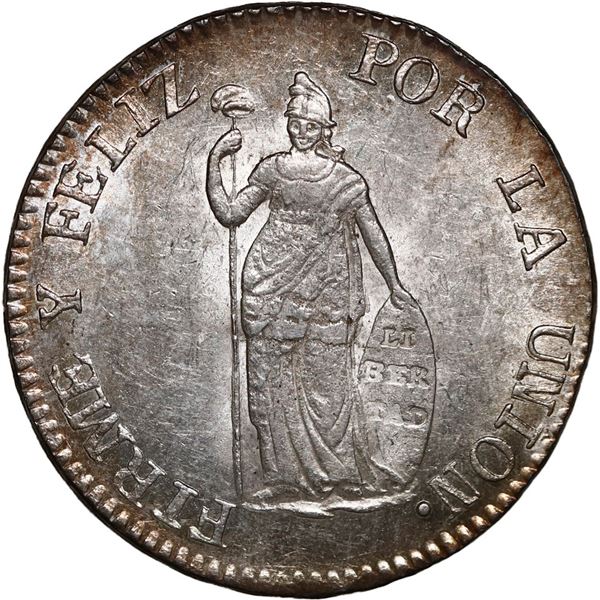 PERU, Lima, 2 reales, 1850 MB, no tassel on cap, NGC MS 63, ex-O'Brien.