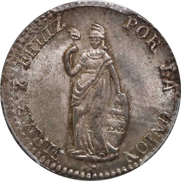 PERU, Lima, 1 real, 1856/5 MB, PCGS MS63, finest and only example in PCGS census, ex-O'Brien.