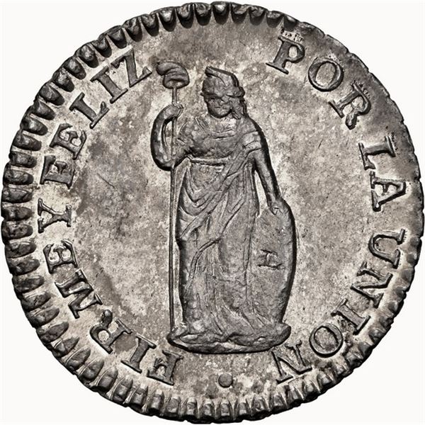 PERU, Cuzco, ½ real, 1828 G, NGC MS 62, finest and only example in NGC census, ex-O'Brien.