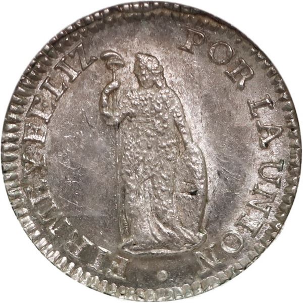 PERU, Cuzco, ½ real, 1830/28 G, NGC MS 63, finest known in NGC census, ex-O'Brien.