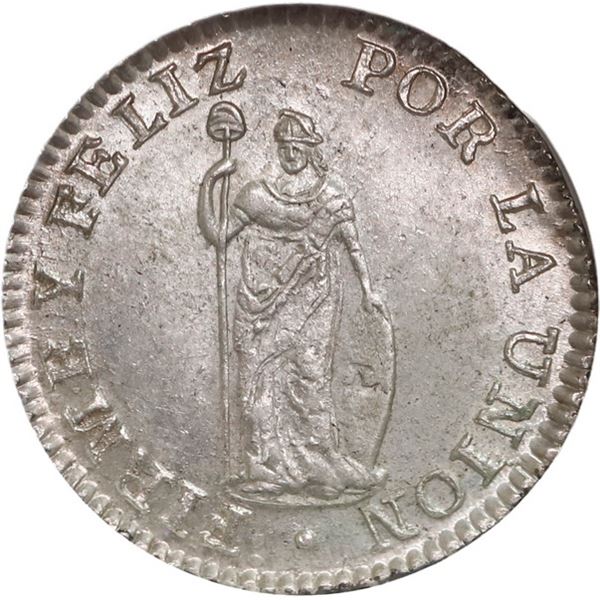 PERU, Cuzco, ½ real, 1835 B, NGC MS 65, finest known in NGC census, ex-Whittier, ex-O'Brien.