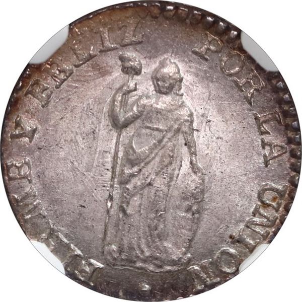 PERU, Lima, ½ real, 1854 MB, NGC MS 65, ex-O'Brien.