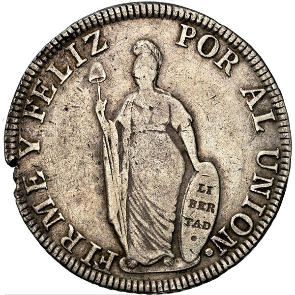PERU, Lima, 8 reales, 1835 MM, POR AL UNION error, rare, NGC VF details / obv tooled.