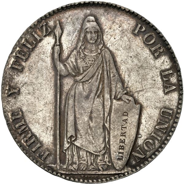 PERU, Lima, 8 reales, 1841 MB, REPUB• PERUANA, extremely rare, PCGS XF details / cleaned, f