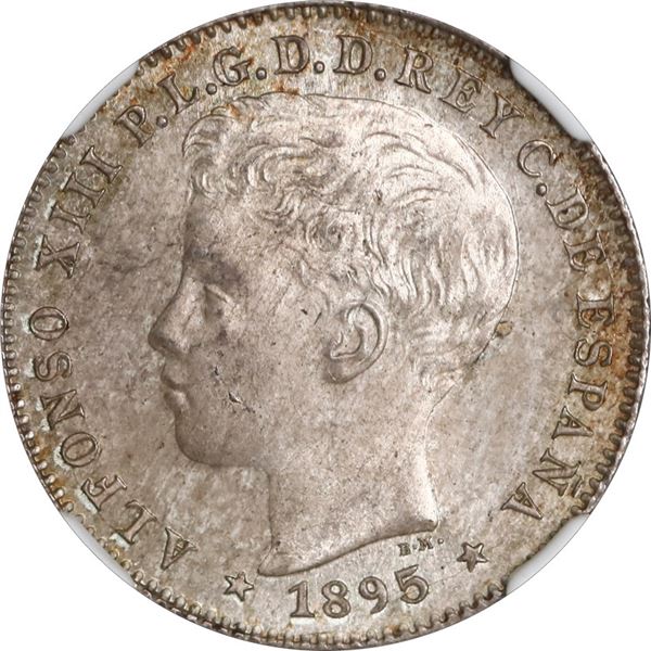 PUERTO RICO (under Spain), 20 centavos, Alfonso XIII, 1895 PGV, NGC MS 64.