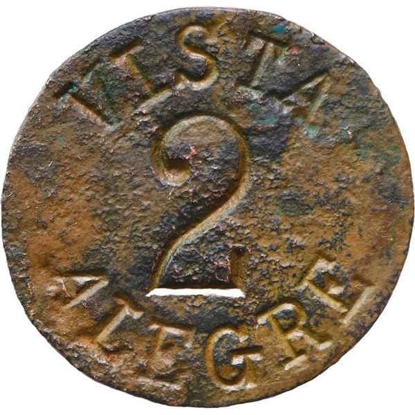 PUERTO RICO, Jayuya, brass 2 almudes token, no date (early 1900s), Vista Alegre / JRF, extremely rar