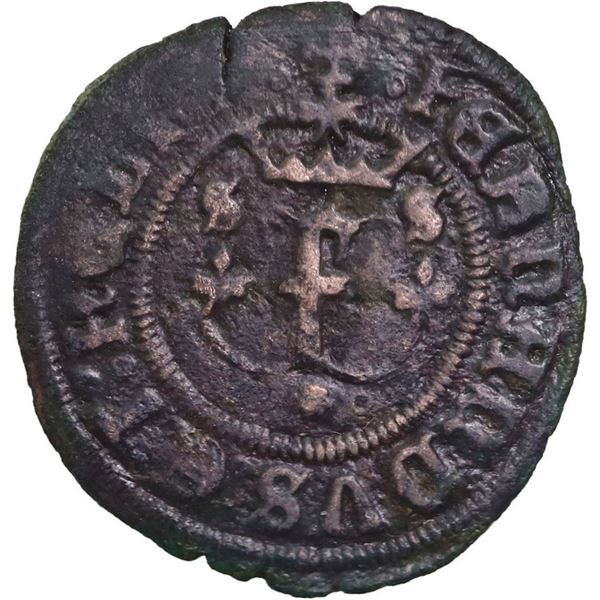 SPAIN (special issue for New World use), Seville, copper 1 maravedí, Ferdinand-Isabel, * at bottom, 