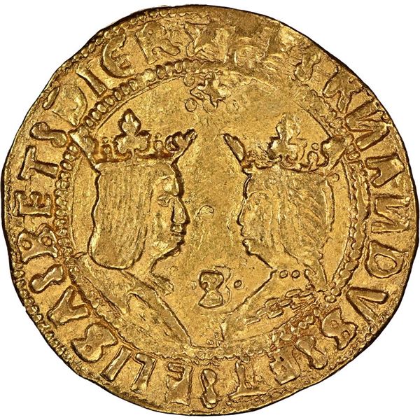 SPAIN, Seville, gold double excelente, Ferdinand-Isabel, four-point star and four dots at top, mintm