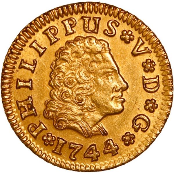 SPAIN, Seville, gold bust ½ escudo, Philip V, 1744 PJ, third bust.