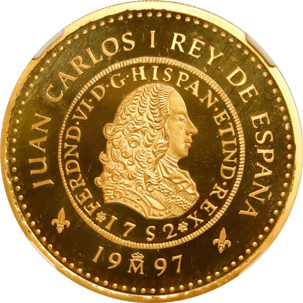 SPAIN, Madrid, gold proof 80000 pesetas, Juan Carlos I, 1997, Ferdinand VI / House of Borbón 300th A