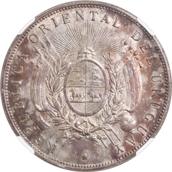 URUGUAY, struck in Buenos Aires, 1 peso, 1893, round-top 3, NGC MS 63.