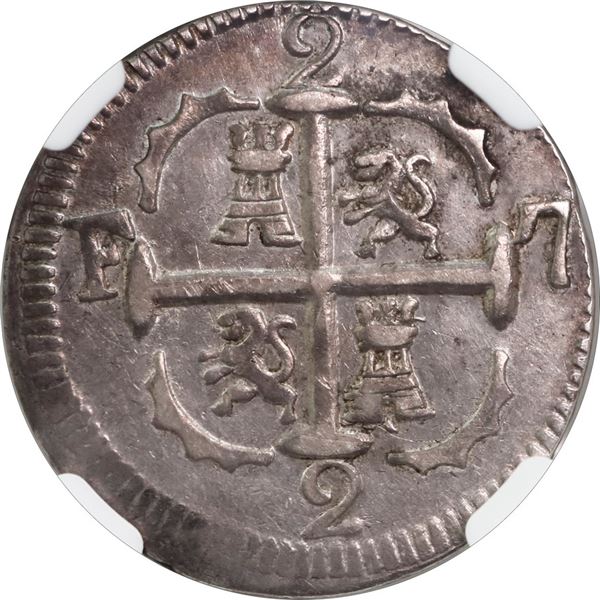 VENEZUELA, Caracas, "imitation cob" 2 reales, Ferdinand VII, 1819/8 BS, castles and lions in proper 