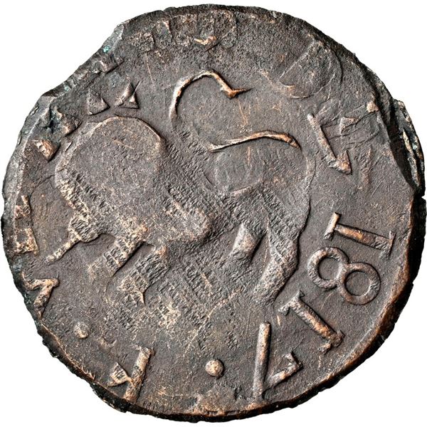 VENEZUELA, Guayana, copper ½ real, Ferdinand VII, 1817, NGC AU 53 BN.